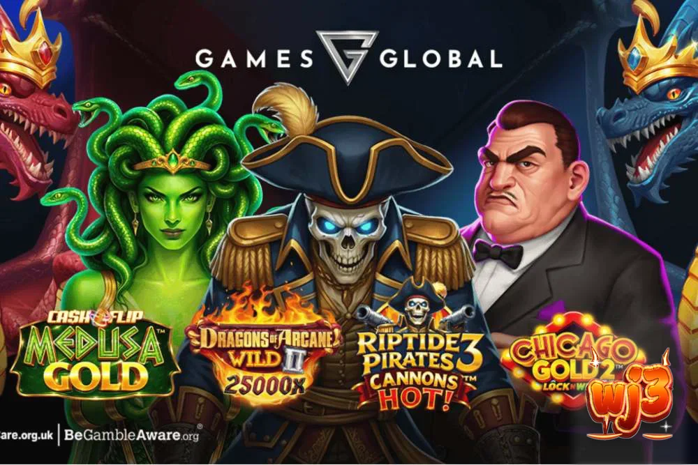 Isang collage ng mga bagong slot games mula sa Games Global na nagpapakita ng makukulay na tema at mga feature.